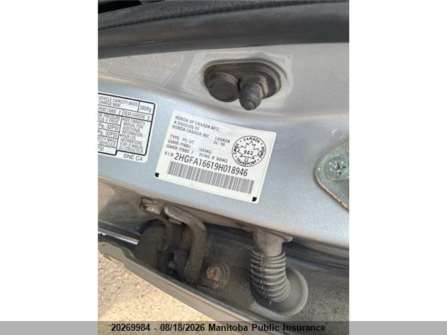 20269984 :رقم المزاد ، 2HGFA16619H018946 vin ، 2009 Honda Civic Sport مزاد بيع
