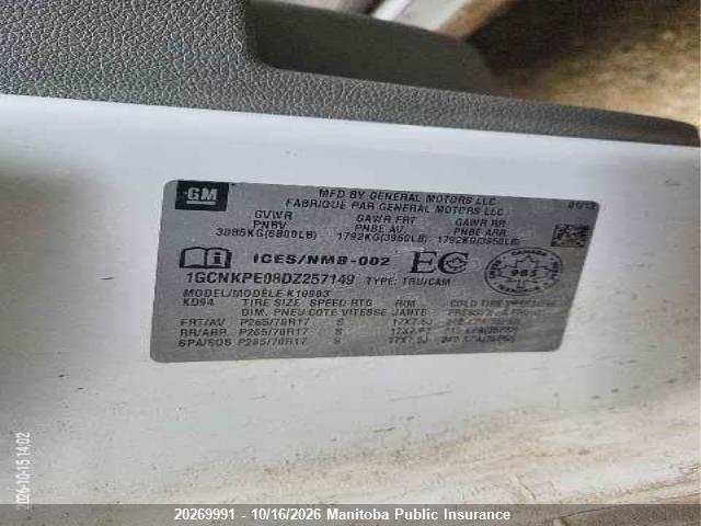 20269991 :رقم المزاد ، 1GCNKPE08DZ257149 vin ، 2013 Chevrolet Silverado 1500 Wt مزاد بيع