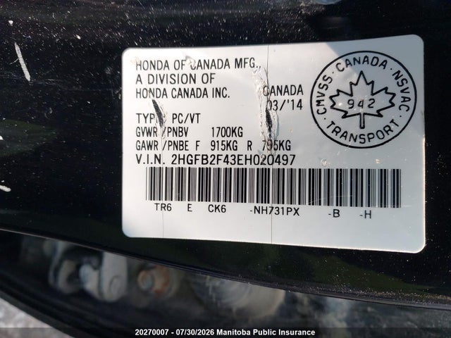 Honda Civic Lx 2014 2HGFB2F43EH020497 Image 9