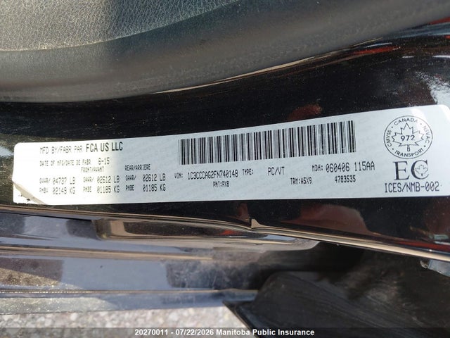 Продажа на аукционе авто 2015 Chrysler 200 Limited V6, vin: 1C3CCCAG2FN740148, номер лота: 20270011