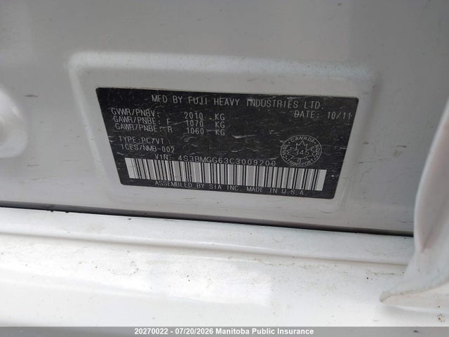 20270022 :رقم المزاد ، 4S3BMGG63C3009200 vin ، 2012 Subaru Legacy 2.5i مزاد بيع