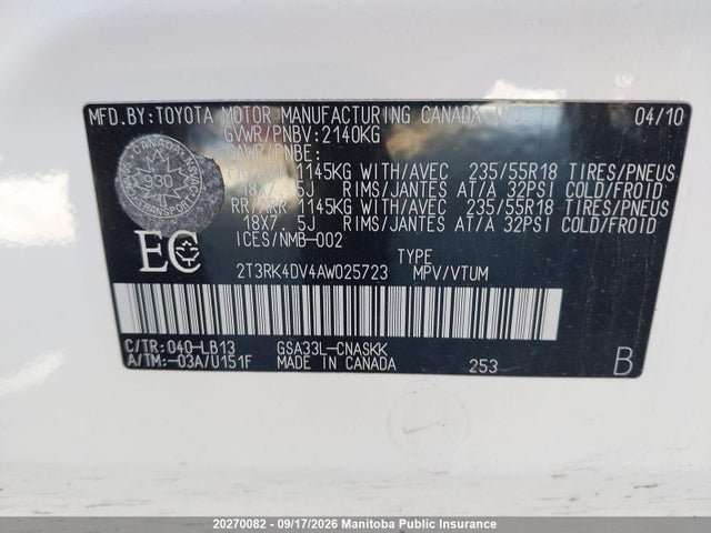 2010 Toyota Rav4 Sport V6 მანქანა იყიდება აუქციონზე, vin: 2T3RK4DV4AW025723, აუქციონის ნომერი: 20270082