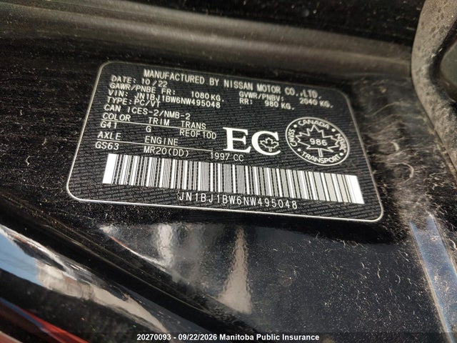 Auction sale of the 2022 Nissan Qashqai Sv, vin: JN1BJ1BW6NW495048, lot number: 20270093