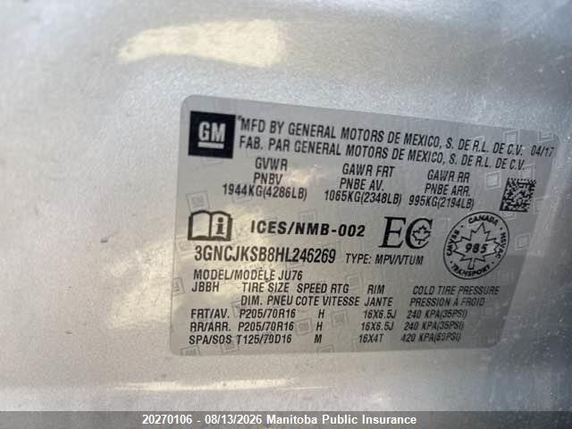 Chevrolet TRAX LS 2017 3GNCJKSB8HL246269 Image 9