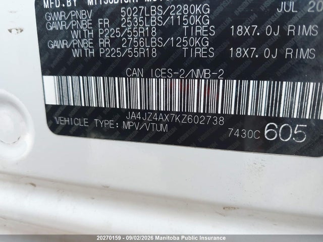 Mitsubishi OUTLANDER GT 2019 JA4JZ4AX7KZ602738 Image 8