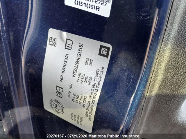 Aukcja sprzedaży 2009 Chevrolet Cobalt Lt, vin: 1G1AT55H497278324, numer aukcji: 20270167