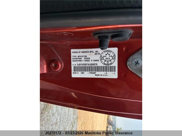 20270172 :رقم المزاد ، 5J6YH28574L800879 vin ، 2004 Honda Element Lx مزاد بيع