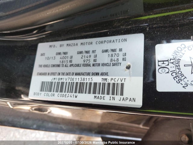 JM1BM1V70E1138115 Mazda Mazda3 Gs Sky