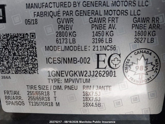 Chevrolet Traverse Lt 2018 1GNEVGKW2JJ262901 Image 9