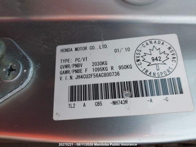 Aukcja sprzedaży 2010 Acura Tsx, vin: JH4CU2F56AC800736, numer aukcji: 20270221