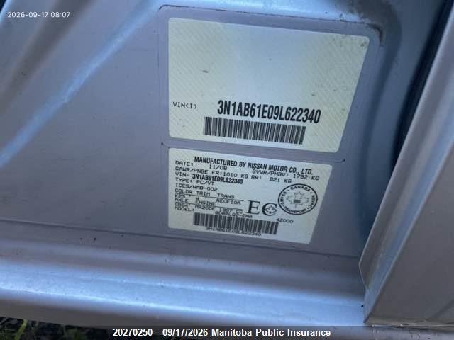 Aukcja sprzedaży 2009 Nissan Sentra 2.0 Sl, vin: 3N1AB61E09L622340, numer aukcji: 20270250