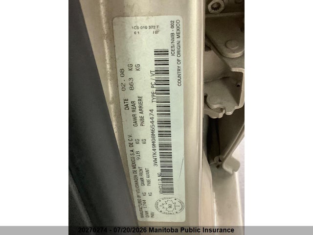 Aukcja sprzedaży 2008 Volkswagen City Jetta, vin: 3VWTK49M08M654474, numer aukcji: 20270274