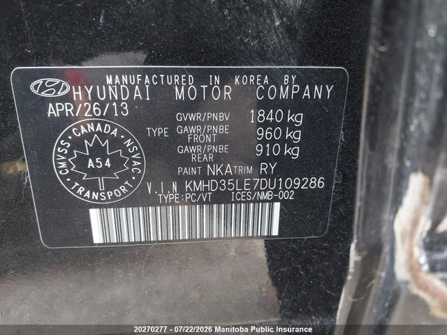 20270277 :رقم المزاد ، KMHD35LE7DU109286 vin ، 2013 Hyundai Elantra Gt Se مزاد بيع