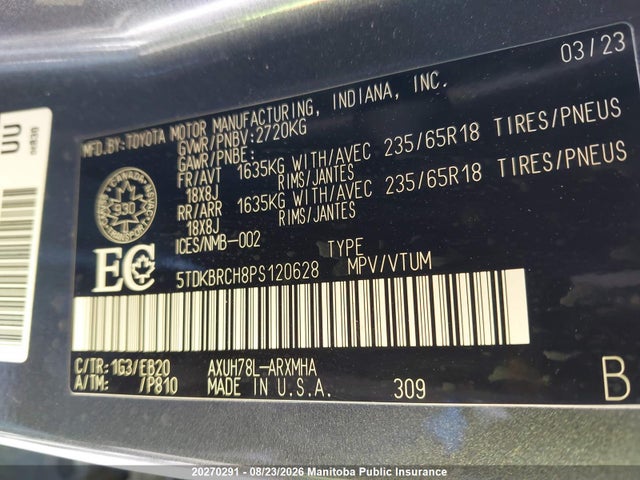 5TDKBRCH8PS120628 Toyota Highlander Le Hybrid