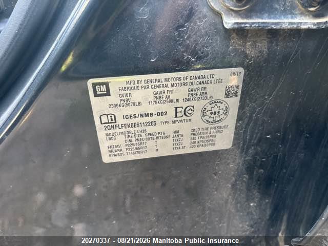 Chevrolet EQUINOX LT 2014 2GNFLFEK0E6112205 Image 9