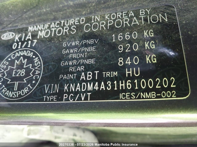 20270338 :رقم المزاد ، KNADM4A31H6100202 vin ، 2017 Kia Rio Lx مزاد بيع