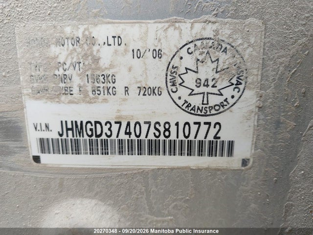 Aukcja sprzedaży 2007 Honda Fit Lx, vin: JHMGD37407S810772, numer aukcji: 20270348