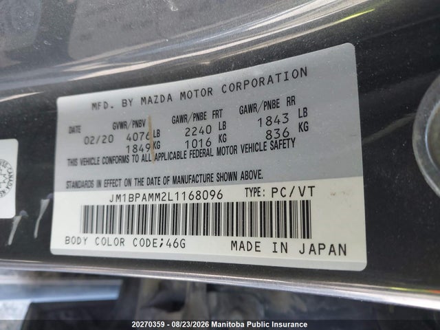 JM1BPAMM2L1168096 Mazda Mazda3 Sport Gt