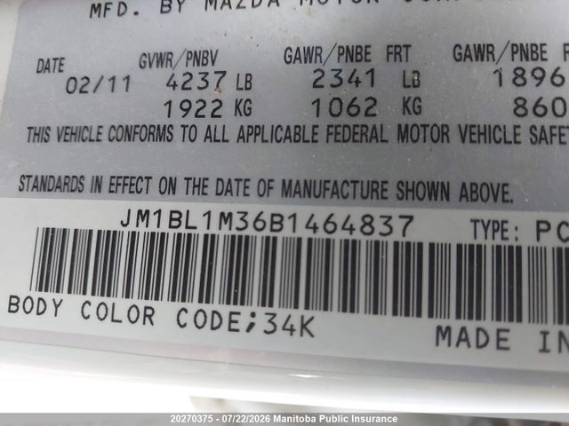Aukcja sprzedaży 2011 Mazda 3 Mazdaspeed, vin: JM1BL1M36B1464837, numer aukcji: 20270375