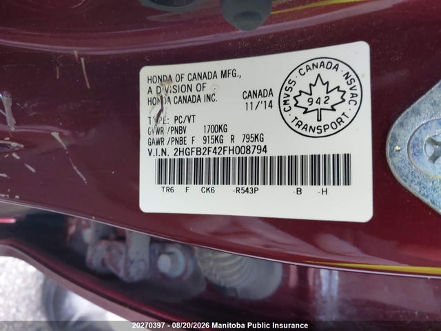 Honda Civic Lx 2015 2HGFB2F42FH008794 Image 8