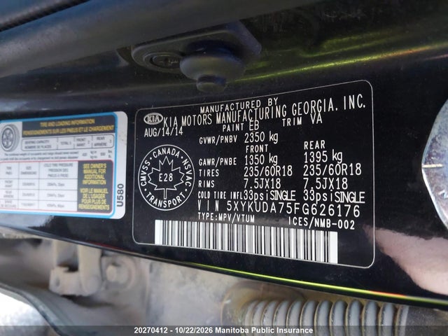 KIA Sorento Ex V6 2015 5XYKUDA75FG626176 Image 9