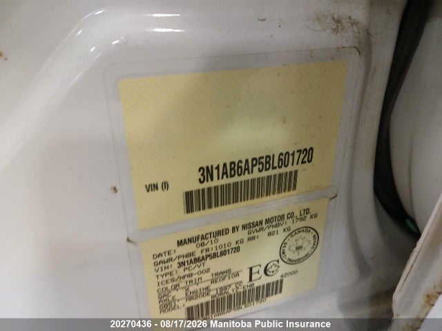 Продаж на аукціоні авто 2011 Nissan Sentra 2.0 S, vin: 3N1AB6AP5BL601720, номер лоту: 20270436