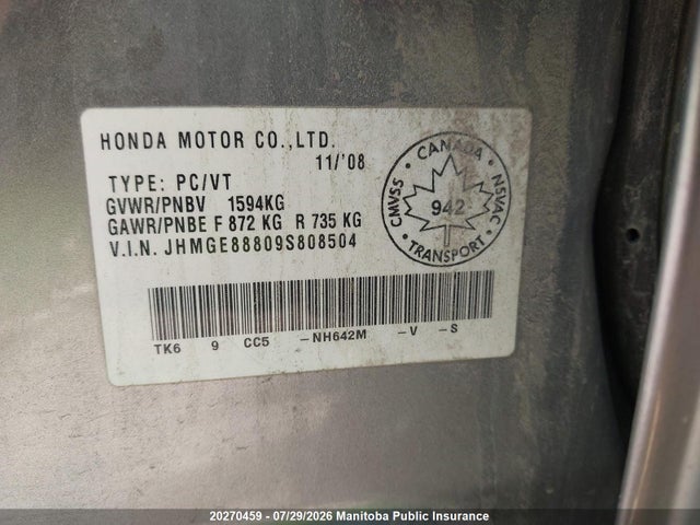 Продаж на аукціоні авто 2009 Honda Fit Sport, vin: JHMGE88809S808504, номер лоту: 20270459