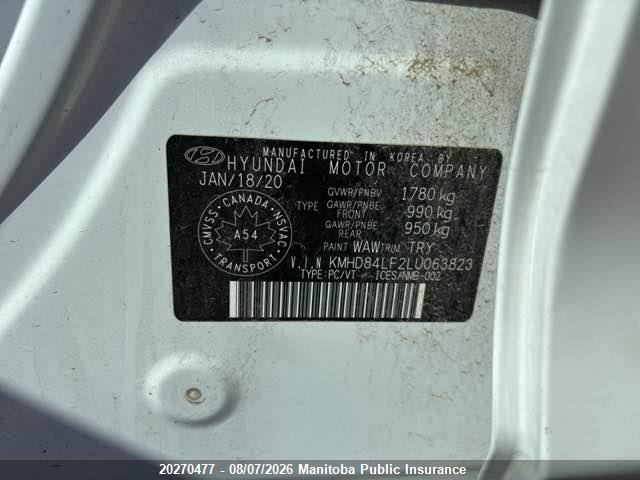 20270477 :رقم المزاد ، KMHD84LF2LU063823 vin ، 2020 Hyundai Elantra Sel/value/limited مزاد بيع