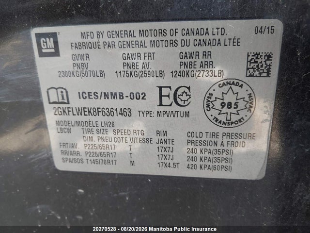 GMC Terrain Sle 2015 2GKFLWEK8F6361463 Image 9