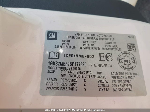 Aukcja sprzedaży 2011 Gmc Yukon Xl Denali, vin: 1GKS2MEF9BR177320, numer aukcji: 20270536