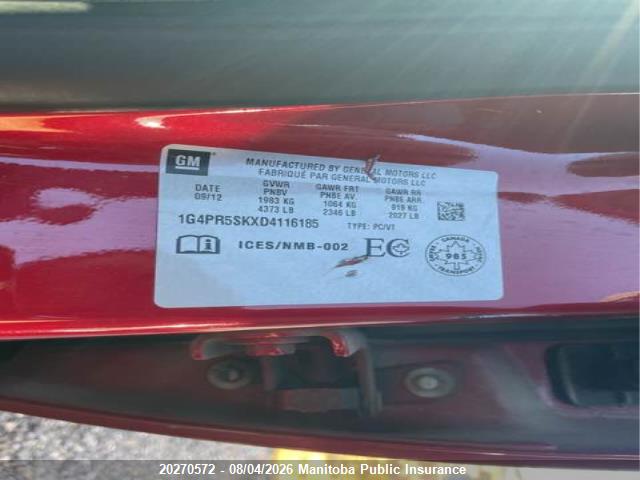 Aukcja sprzedaży 2013 Buick Verano, vin: 1G4PR5SKXD4116185, numer aukcji: 20270572