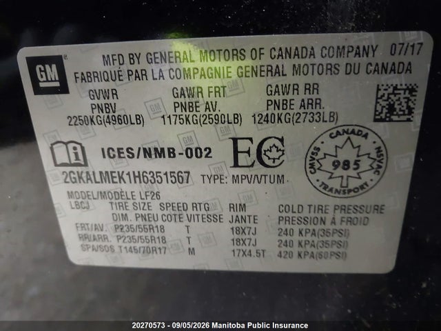 2GKALMEK1H6351567 GMC Terrain Sle