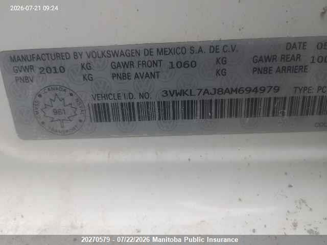 2010 Volkswagen Golf 2.0 Tdi მანქანა იყიდება აუქციონზე, vin: 3VWKL7AJ8AM694979, აუქციონის ნომერი: 20270579