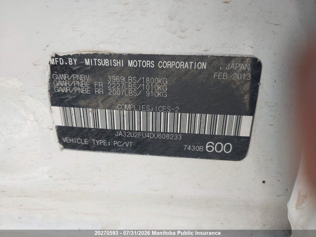 Продажа на аукционе авто 2013 Mitsubishi Lancer Es, vin: JA32U2FU4DU608233, номер лота: 20270593