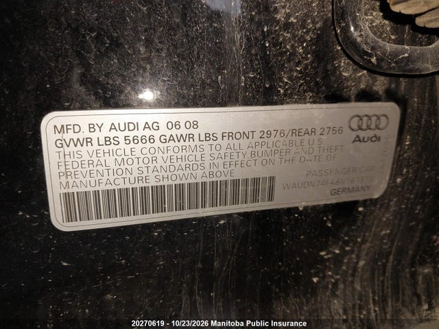 Продаж на аукціоні авто 2008 Audi S6 5.2 Quattro, vin: WAUDN74F48N161313, номер лоту: 20270619