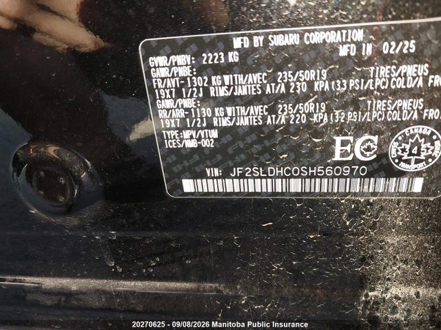 20270625 :رقم المزاد ، JF2SLDHC0SH560970 vin ، 2025 Subaru Forester 2.5i Sport مزاد بيع