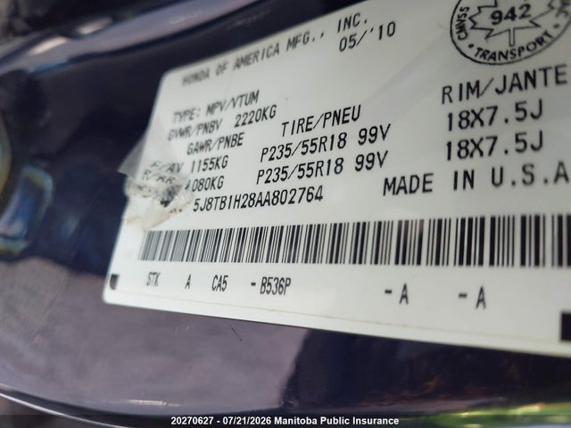 Продаж на аукціоні авто 2010 Acura Rdx, vin: 5J8TB1H28AA802764, номер лоту: 20270627