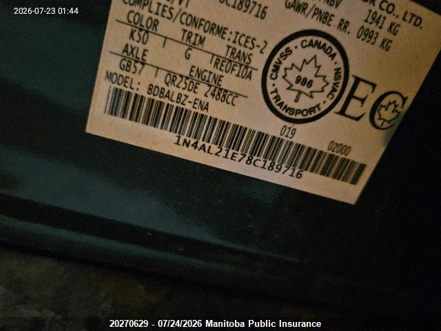 20270629 :رقم المزاد ، 1N4AL21E78C189716 vin ، 2008 Nissan Altima 2.5 S مزاد بيع