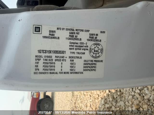 Aukcja sprzedaży 1999 Gmc Sonoma Sle Ext Cab, vin: 1GTCS19X1X8535301, numer aukcji: 20270647