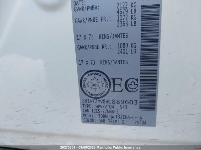 Nissan ROGUE SV 2017 5N1AT2MV8HC889603 Image 9
