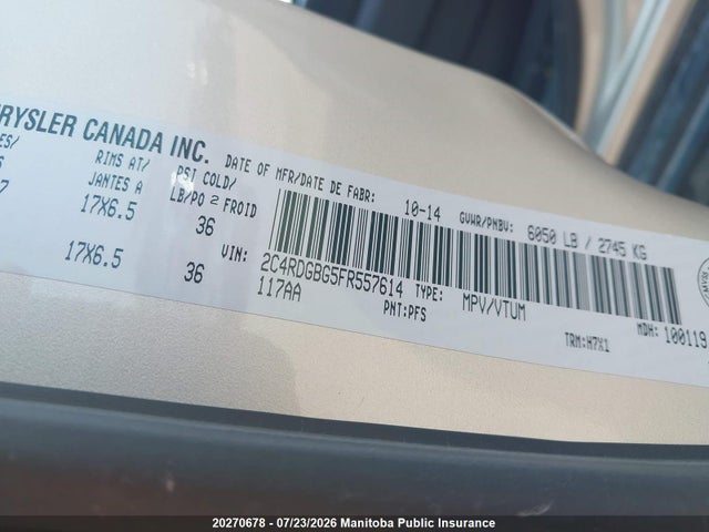 Продаж на аукціоні авто 2015 Dodge Grand Caravan Crew, vin: 2C4RDGBG5FR557614, номер лоту: 20270678