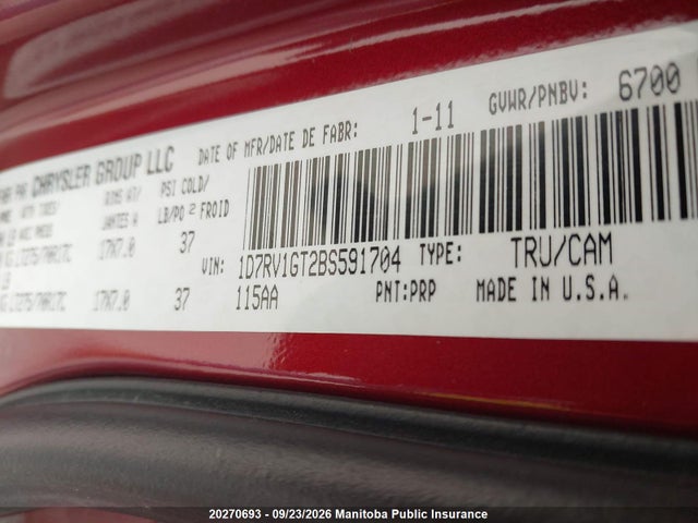 Aukcja sprzedaży 2011 Dodge Ram 1500 Slt Quad Cab, vin: 1D7RV1GT2BS591704, numer aukcji: 20270693
