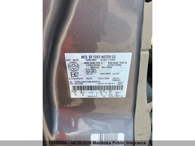 Aukcja sprzedaży 2008 Ford Escape Xlt V6, vin: 1FMCU931X8KA93518, numer aukcji: 20270700
