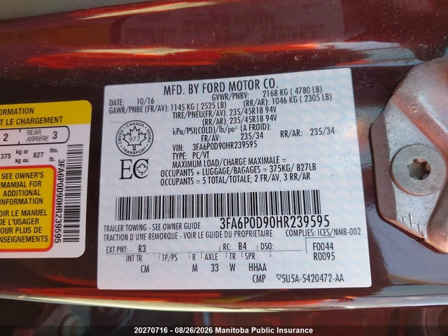Ford Fusion Titanium 2017 3FA6P0D90HR239595 Image 9