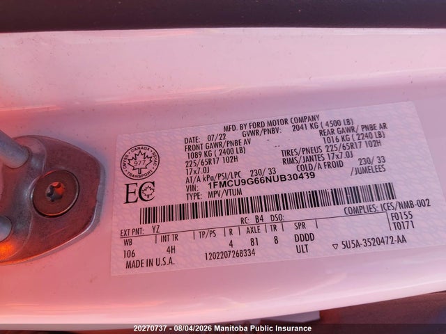 Ford ESCAPE SE 2022 1FMCU9G66NUB30439 Image 8