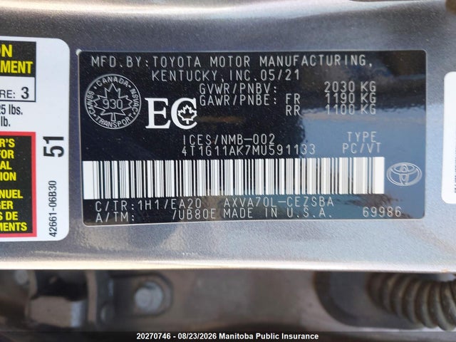 4T1G11AK7MU591133 Toyota CAMRY SE