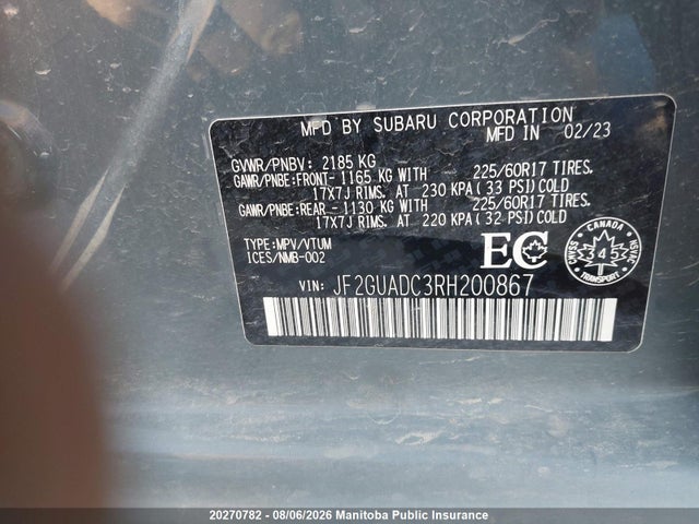 2024 Subaru Crosstrek Touring მანქანა იყიდება აუქციონზე, vin: JF2GUADC3RH200867, აუქციონის ნომერი: 20270782