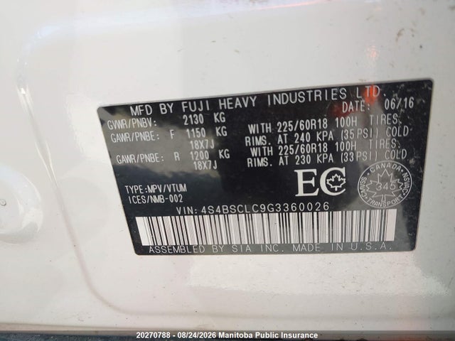 4S4BSCLC9G3360026 Subaru Outback 2.5i Limited