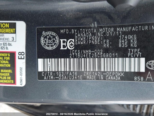 2011 Toyota Corolla Ce მანქანა იყიდება აუქციონზე, vin: 2T1BU4EE2BC568011, აუქციონის ნომერი: 20270810