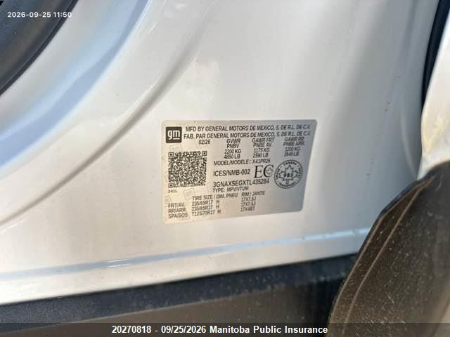 Aukcja sprzedaży 2026 Chevrolet Equinox Activ, vin: 3GNAXSEGXTL435284, numer aukcji: 20270818